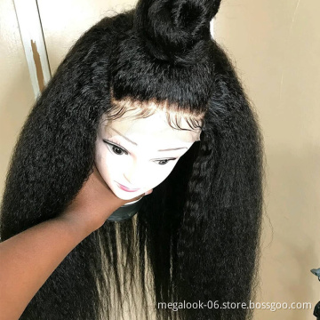 Wholesale Virgin Hair Vendors Hot Selling Virgin Human Hair Kinky Straight Lace Wig Long Closure Wig For Black Women
